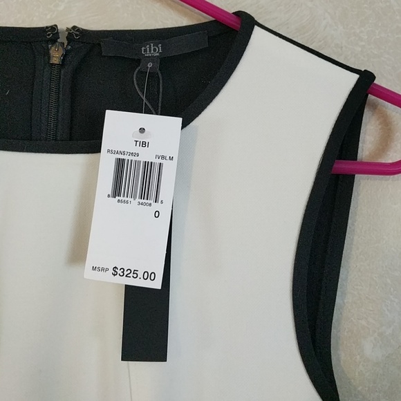 Tibi Anson Color Block Peplum Top Ivory Black - Picture 4 of 7